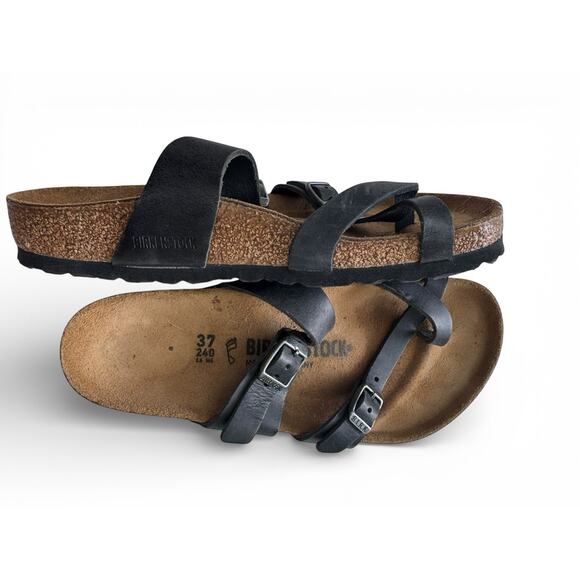 New Women’s Classic Birkenstock Mayari Toe Loop Sandal 37 6.5 Black Leather - Picture 5 of 8